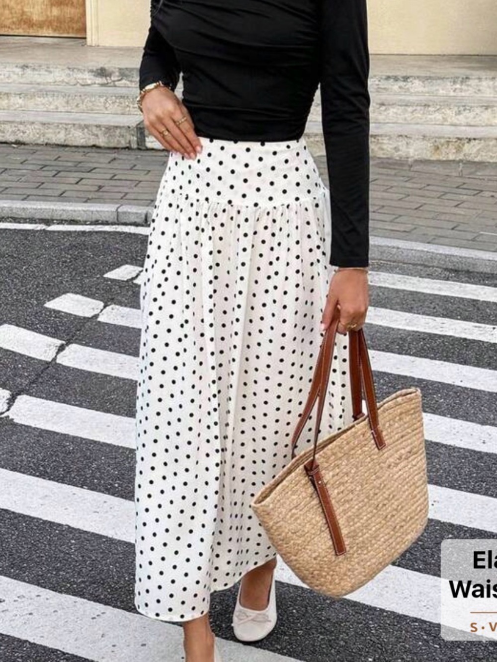 Polka Dot Maxi Skirt - White with Black Dots